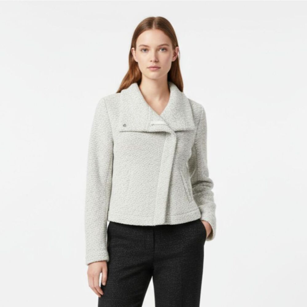 Ann Taylor Gray & Ivory Woven Long Sleeve Zip Up Jacket NEW XS